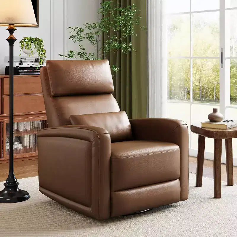 Garvee Manual Recliner Chair with 360 Swivel & Rocking, Soft Faux Leather Upholstery, Ergonomic Support