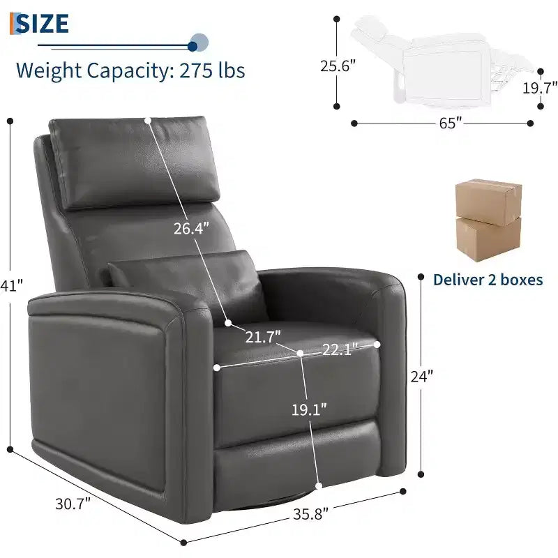 Fauteuil inclinable manuel avec pivotement à 306° et fonction bascule, revêtement en similicuir doux, soutien ergonomique