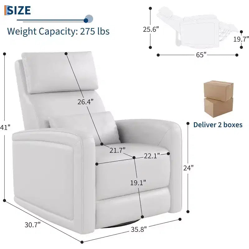 Fauteuil inclinable manuel avec pivotement à 306° et fonction bascule, revêtement en similicuir doux, soutien ergonomique