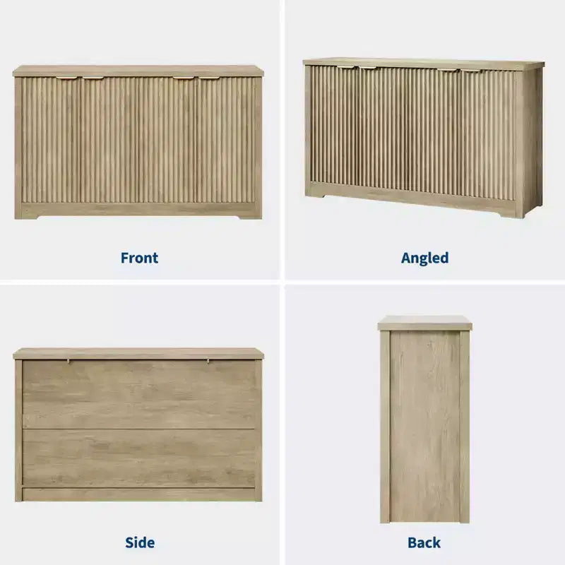 Buffet 4 portes Accent, crédence moderne cannelée avec portes et étagères, console de rangement en bois, pour salon, entrée, couloir