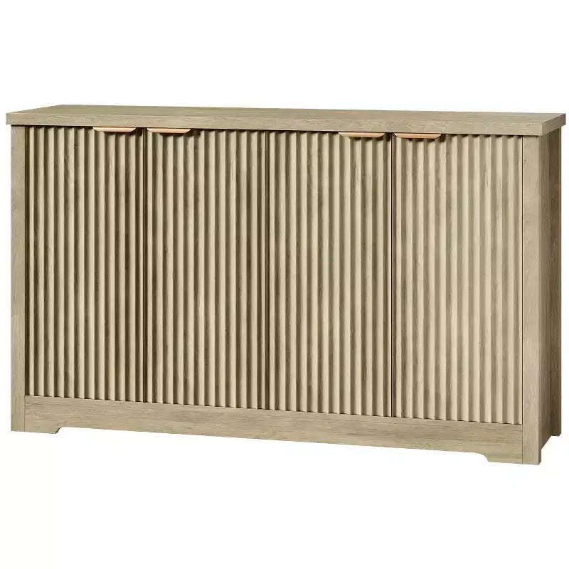 Buffet 4 portes Accent, crédence moderne cannelée avec portes et étagères, console de rangement en bois, pour salon, entrée, couloir
