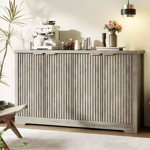 4 Doors Accent Sideboard Buffet, Fluted Modern Credenza with Doors & Shelves, Wood Storage Console, for Living Room, Entryway, Hallway