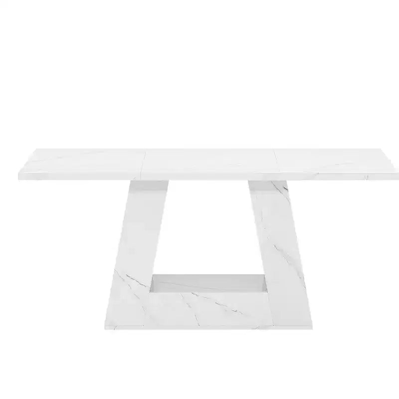 Table à manger de 160 cm en faux marbre, table moderne 4-6 places avec pieds trapézoïdaux pour salle à manger
