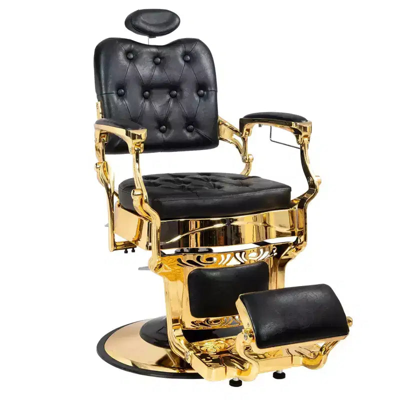 Karl Home Vintage Style Heavy Duty Hydraulic Recline Square Backrest Barber Chair Black and Gold Frame