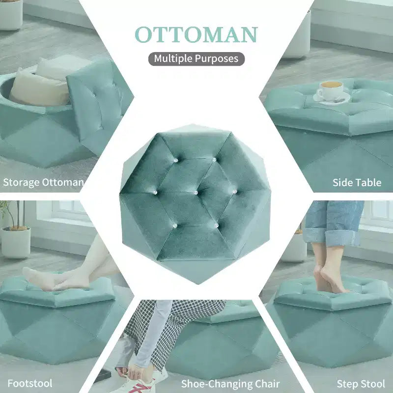 Pouf de rangement Florence en velours moderne matelassé à motif losanges