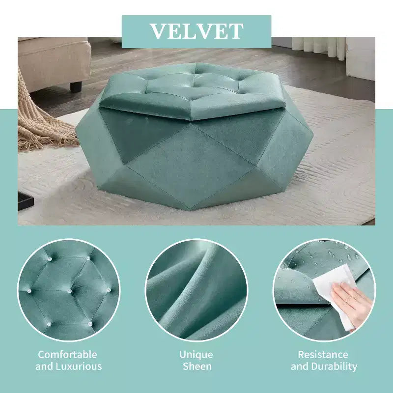 Pouf de rangement Florence en velours moderne matelassé à motif losanges