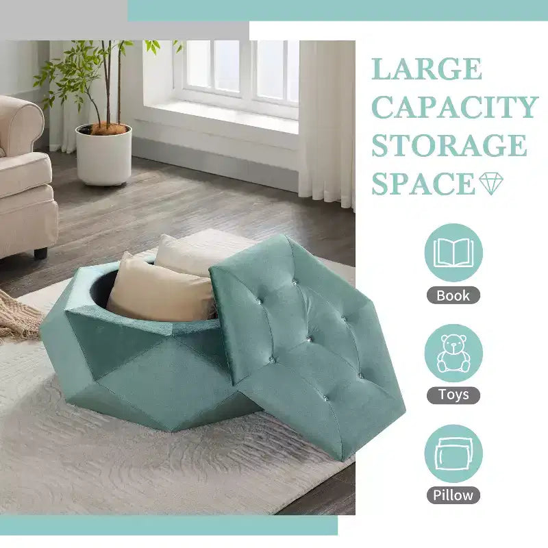 Pouf de rangement Florence en velours moderne matelassé à motif losanges