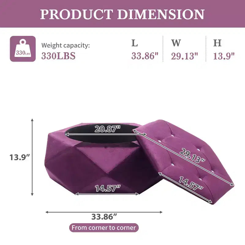 Pouf de rangement Florence en velours moderne matelassé à motif losanges