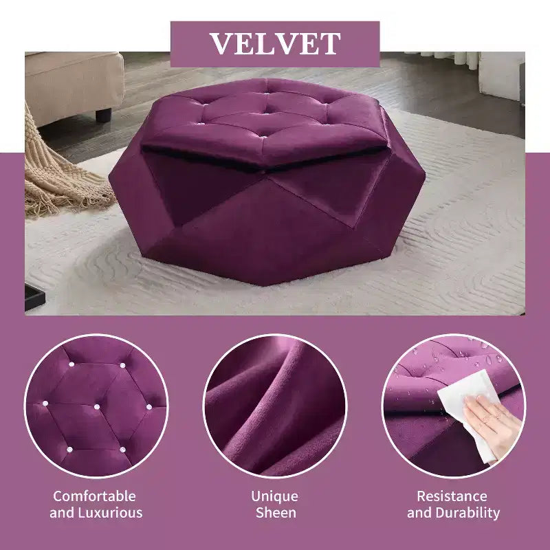 Pouf de rangement Florence en velours moderne matelassé à motif losanges