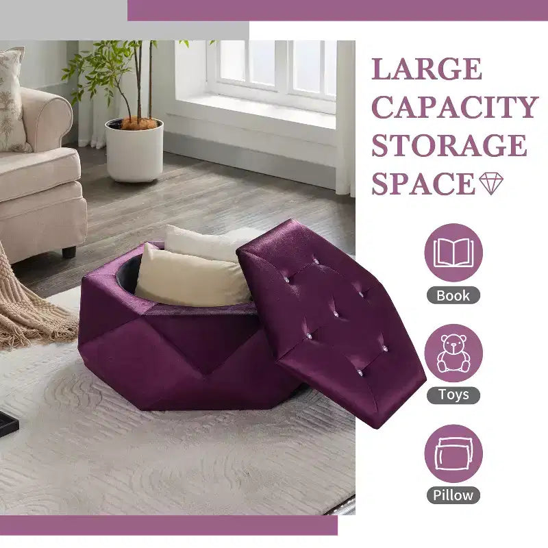 Pouf de rangement Florence en velours moderne matelassé à motif losanges