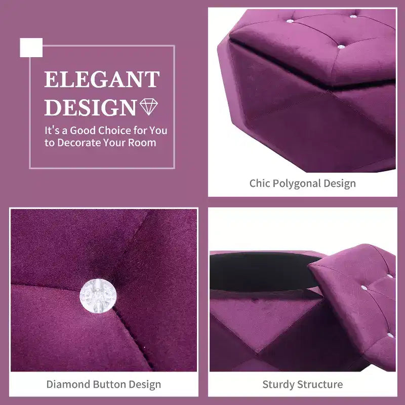 Pouf de rangement Florence en velours moderne matelassé à motif losanges