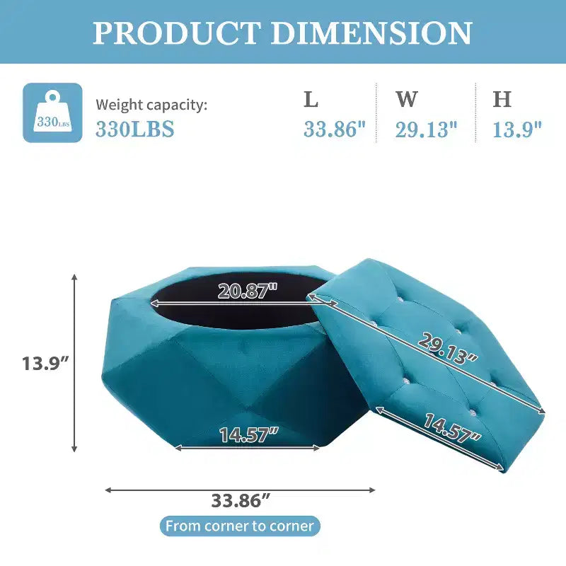 Pouf de rangement Florence en velours moderne matelassé à motif losanges