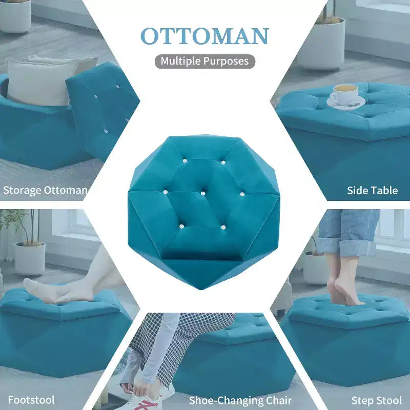 Pouf de rangement Florence en velours moderne matelassé à motif losanges
