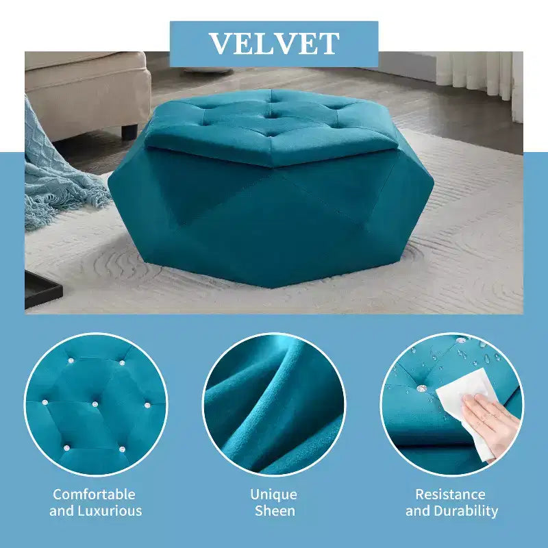 Pouf de rangement Florence en velours moderne matelassé à motif losanges