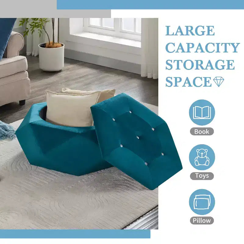 Pouf de rangement Florence en velours moderne matelassé à motif losanges