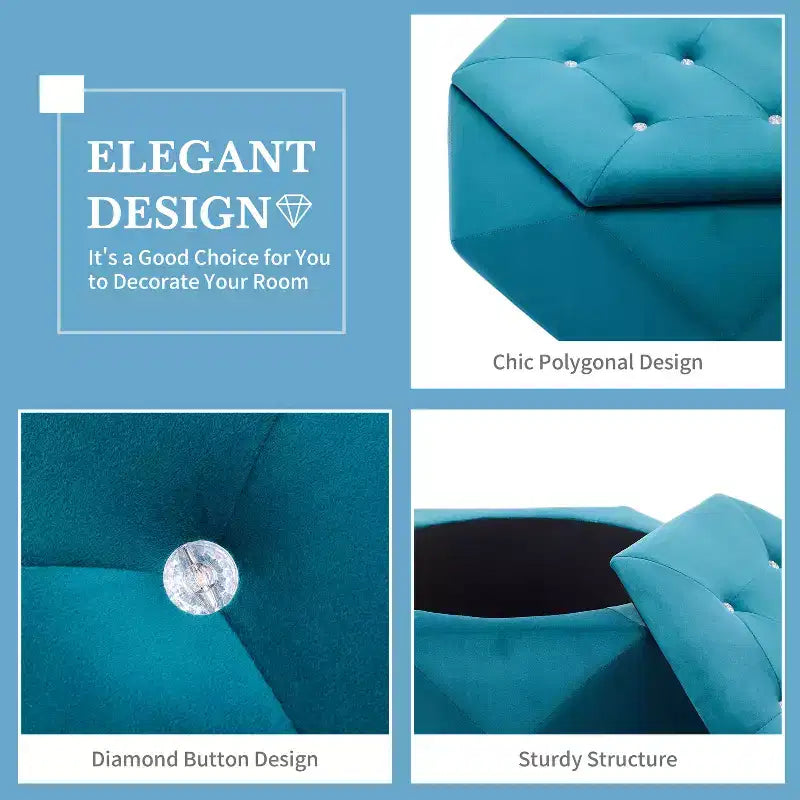 Pouf de rangement Florence en velours moderne matelassé à motif losanges