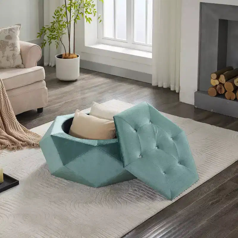 Pouf de rangement Florence en velours moderne matelassé à motif losanges