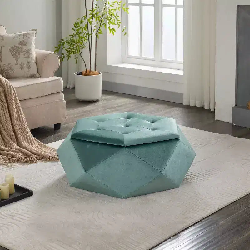 Pouf de rangement Florence en velours moderne matelassé à motif losanges