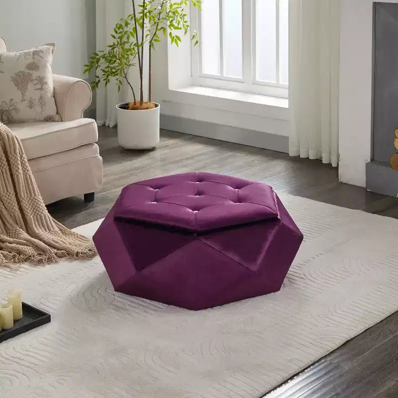 Pouf de rangement Florence en velours moderne matelassé à motif losanges