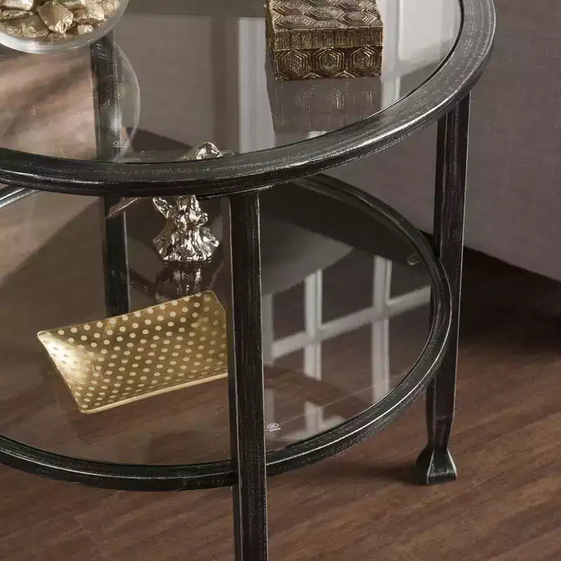 Table d'appoint ronde en métal et verre - Noir - SEI