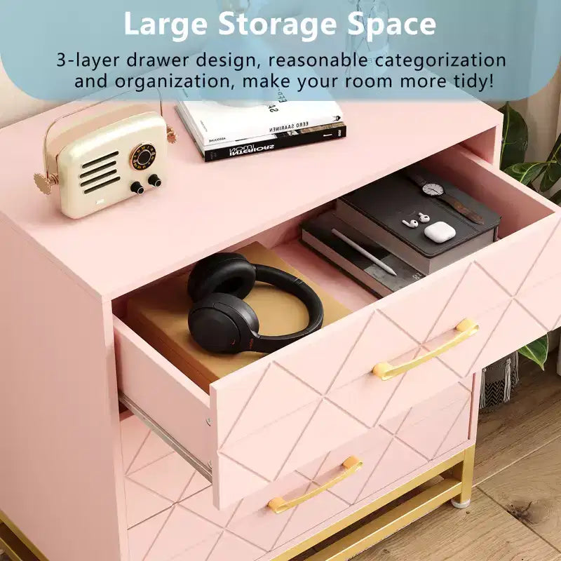 Commode à 3 tiroirs, Commode en bois pour chambre à coucher, Table de chevet pour rangement et organisation