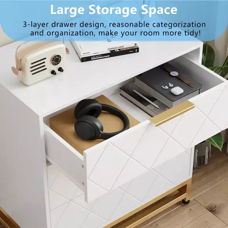 Commode à 3 tiroirs, Commode en bois pour chambre à coucher, Table de chevet pour rangement et organisation