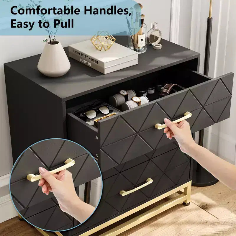 Commode à 3 tiroirs, Commode en bois pour chambre à coucher, Table de chevet pour rangement et organisation