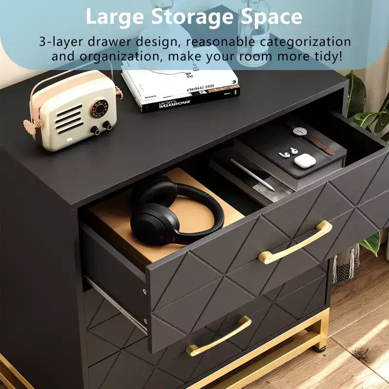 Commode à 3 tiroirs, Commode en bois pour chambre à coucher, Table de chevet pour rangement et organisation