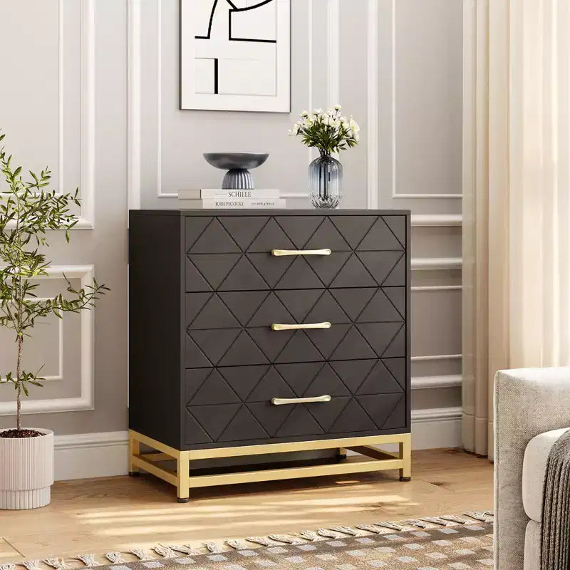 Chest of Drawers with 3 Drawer, Wooden Dresser for Bedroom, Nightstand for Storage and Organization
