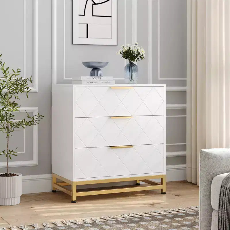 Commode à 3 tiroirs, Commode en bois pour chambre à coucher, Table de chevet pour rangement et organisation