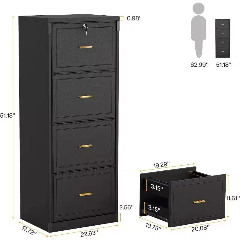 Classeur vertical à 4 tiroirs avec serrure et clé pour bureau à domicile