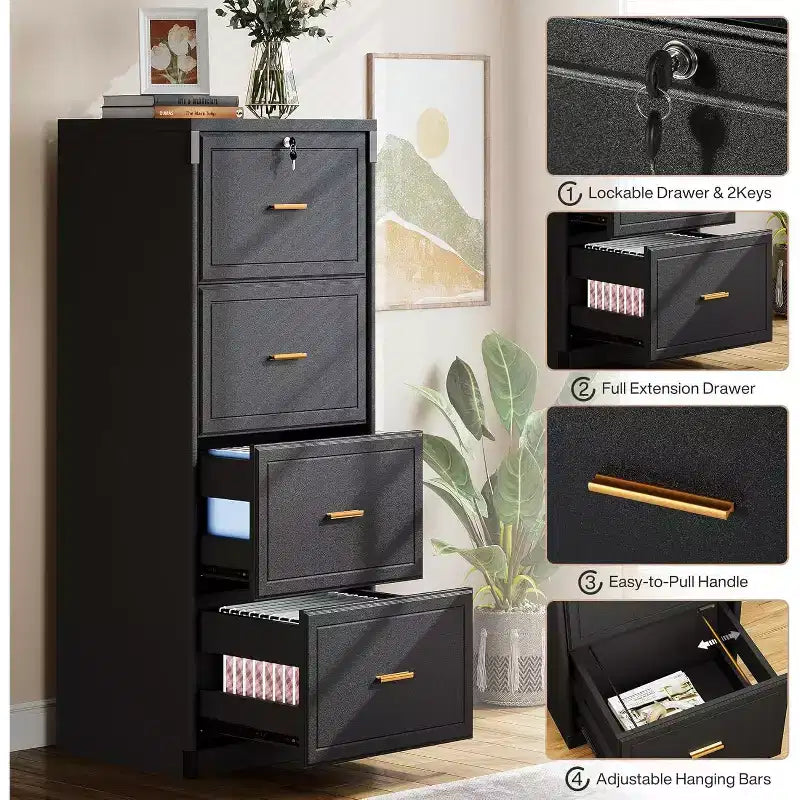 Classeur vertical à 4 tiroirs avec serrure et clé pour bureau à domicile
