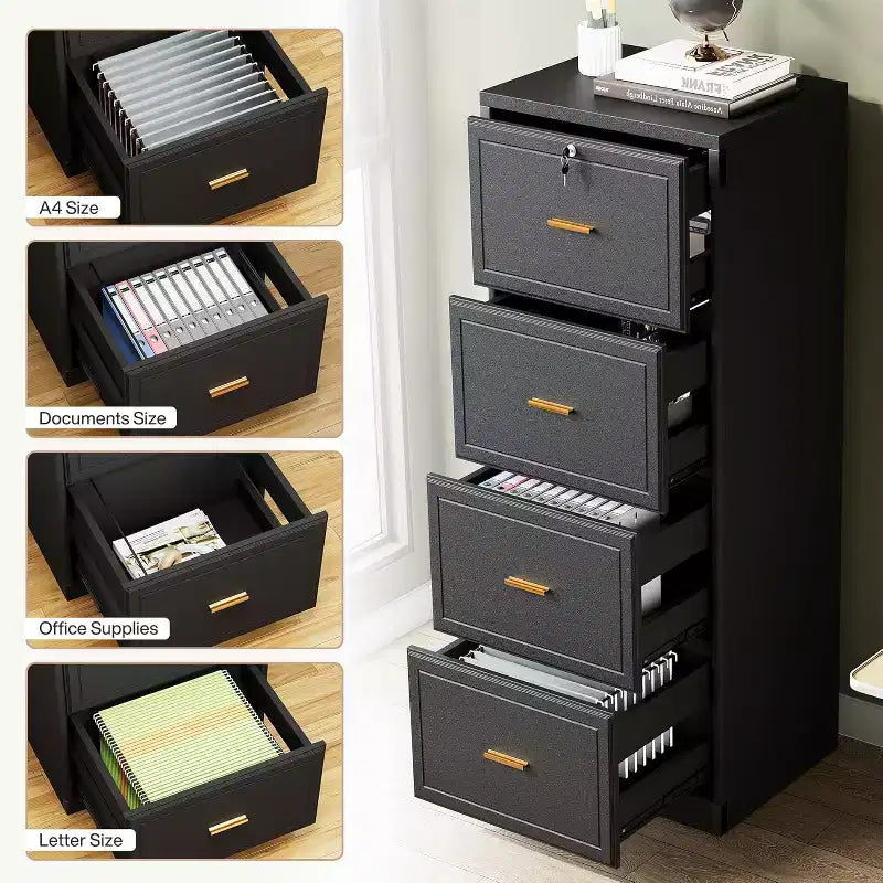 Classeur vertical à 4 tiroirs avec serrure et clé pour bureau à domicile