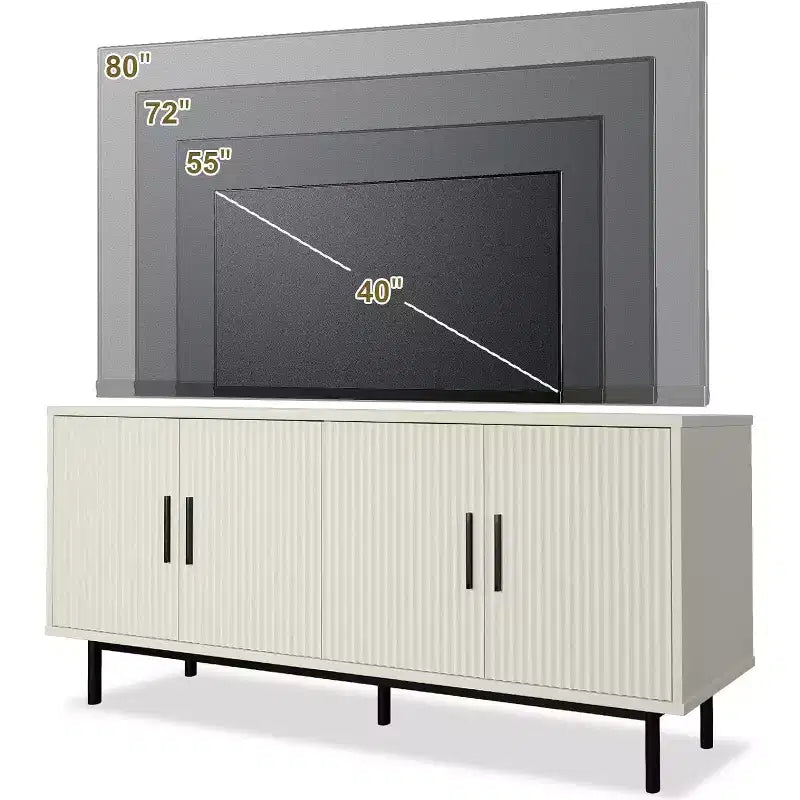 Meuble TV de 178 cm avec portes cannelées et rangement
