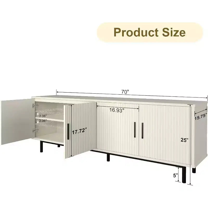 Meuble TV de 178 cm avec portes cannelées et rangement