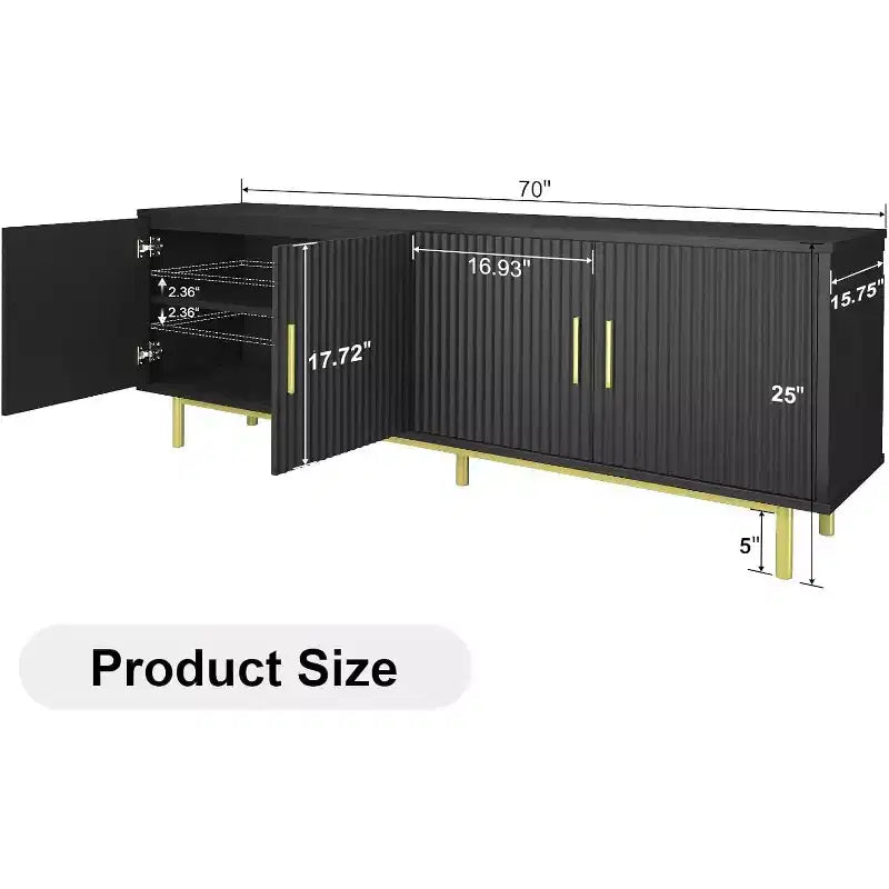 Meuble TV de 178 cm avec portes cannelées et rangement