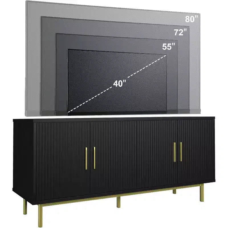 Meuble TV de 178 cm avec portes cannelées et rangement