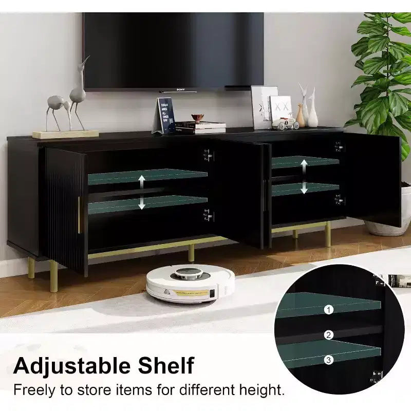 Meuble TV de 178 cm avec portes cannelées et rangement
