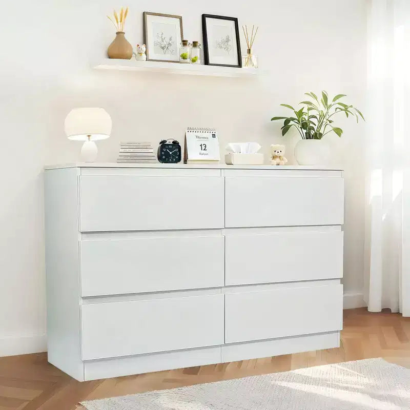 Commode à 6 tiroirs profonds pour chambre à coucher, commode moderne en bois avec grand espace de rangement, grande table de chevet pour salon, entrée