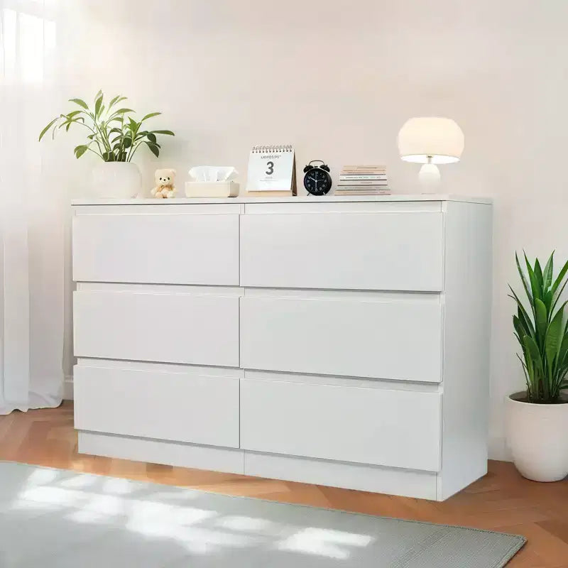 Commode à 6 tiroirs profonds pour chambre à coucher, commode moderne en bois avec grand espace de rangement, grande table de chevet pour salon, entrée