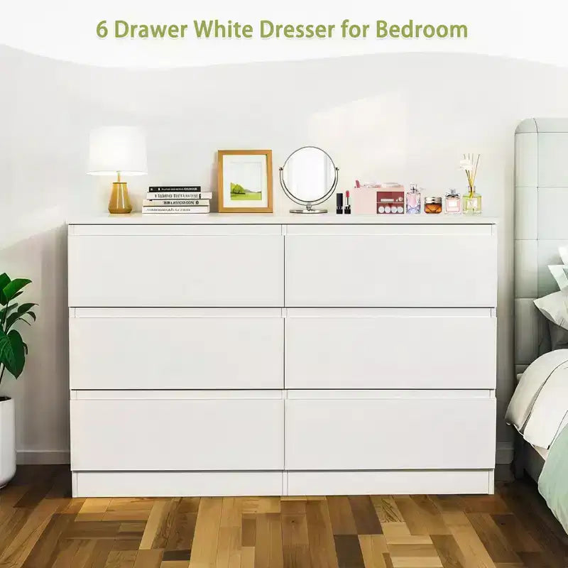 Commode à 6 tiroirs profonds pour chambre à coucher, commode moderne en bois avec grand espace de rangement, grande table de chevet pour salon, entrée