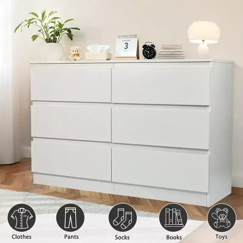 Commode à 6 tiroirs profonds pour chambre à coucher, commode moderne en bois avec grand espace de rangement, grande table de chevet pour salon, entrée
