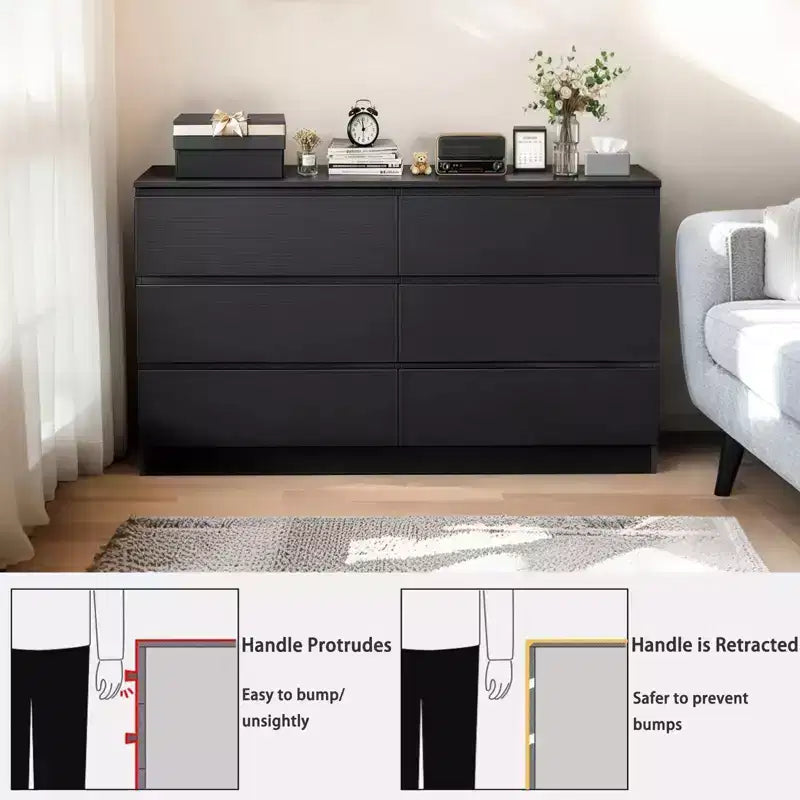 Commode à 6 tiroirs profonds pour chambre à coucher, commode moderne en bois avec grand espace de rangement, grande table de chevet pour salon, entrée