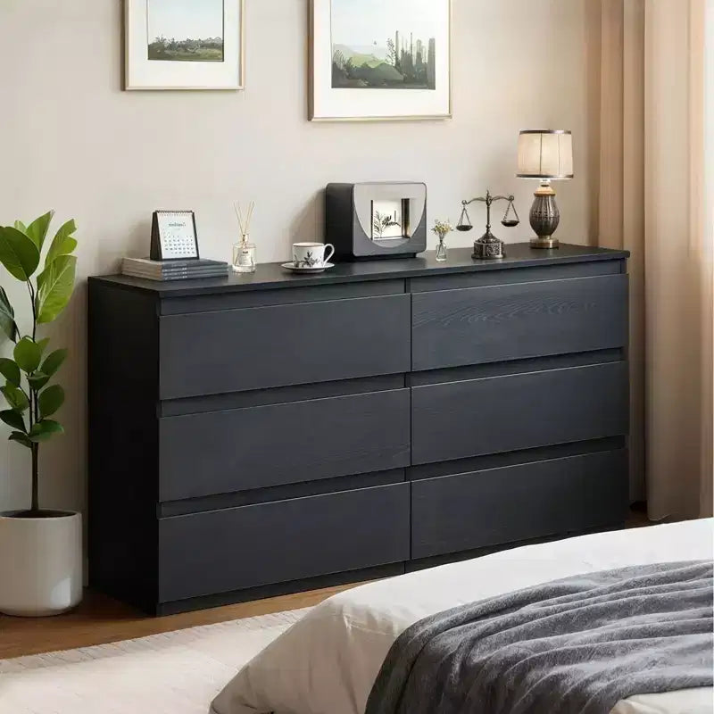 Commode à 6 tiroirs profonds pour chambre à coucher, commode moderne en bois avec grand espace de rangement, grande table de chevet pour salon, entrée