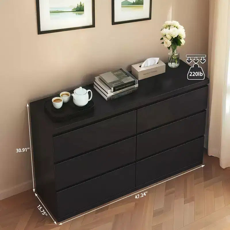 Commode à 6 tiroirs profonds pour chambre à coucher, commode moderne en bois avec grand espace de rangement, grande table de chevet pour salon, entrée