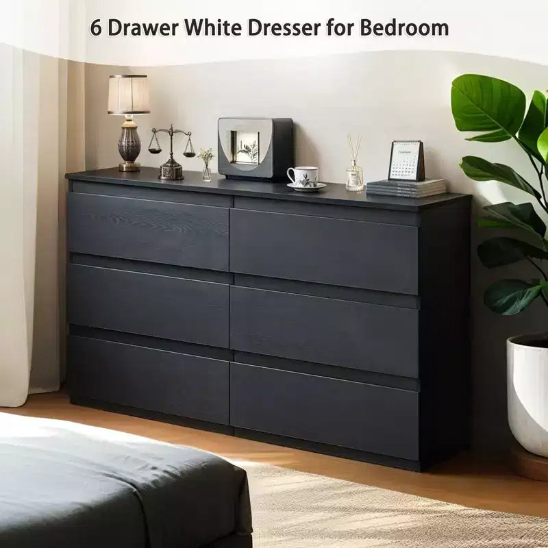 Commode à 6 tiroirs profonds pour chambre à coucher, commode moderne en bois avec grand espace de rangement, grande table de chevet pour salon, entrée