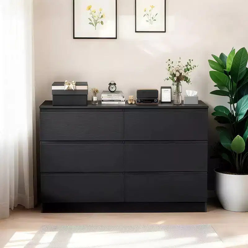 Commode à 6 tiroirs profonds pour chambre à coucher, commode moderne en bois avec grand espace de rangement, grande table de chevet pour salon, entrée