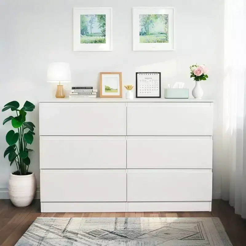 Okak 6 Deep Drawer Dresser for Bedroom,Modern Closet Dressers Wood Spacious Dresser Storage Cabinet Large Nightstand for Living Room Entryway