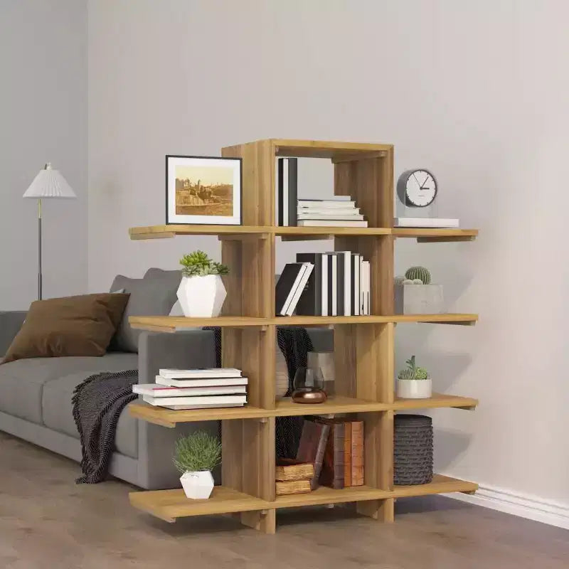 Bibliothèque en bois massif - Étagère en teck avec rangement abondant - Finition lisse poncée - Utilisation multi-pièces - Décoration intérieure