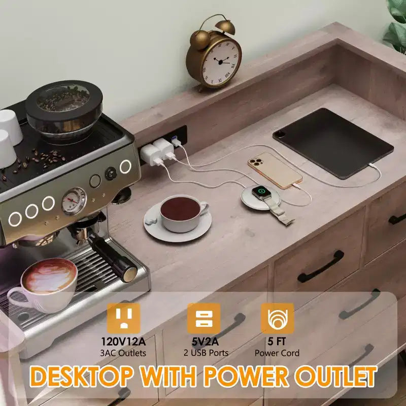 Commode 8 tiroirs avec station de charge et lumières RVB | Commode de chambre large avec 3 prises + 2 ports USB, éclairage LED contrôlé par application pour le jeu
